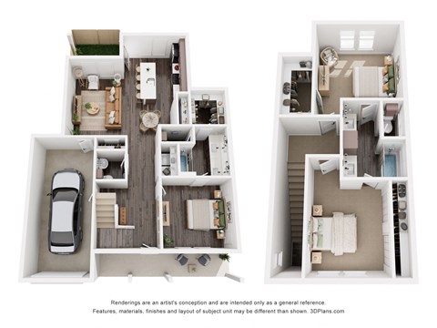 Floor plan for 3 beds, 2.5 baths, 1445 sqft